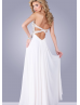 Strapless Ivory Lace Chiffon Beaded Cross Back Prom Dress
